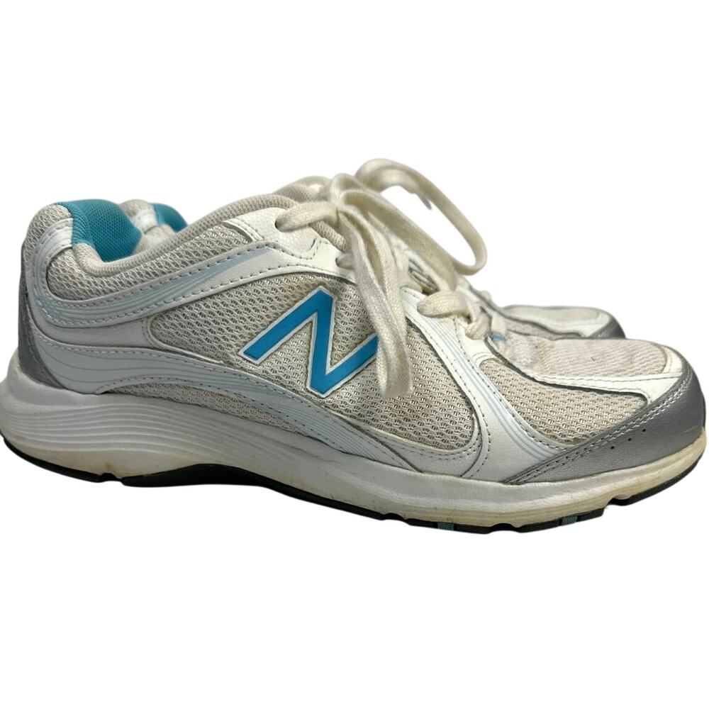 New Balance 496 athletic walking shoes women white & blue colorway size 8